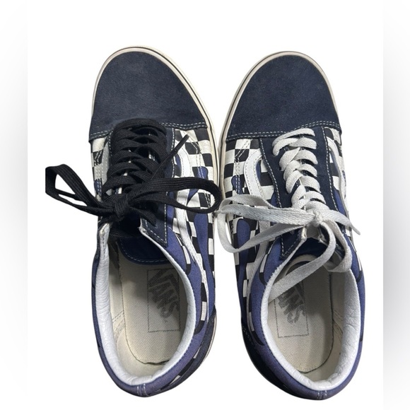 VANS Checker Flame Old Skool Classic Mens Canvas Suede Navy White Size 8.5M 10W - Picture 13 of 14